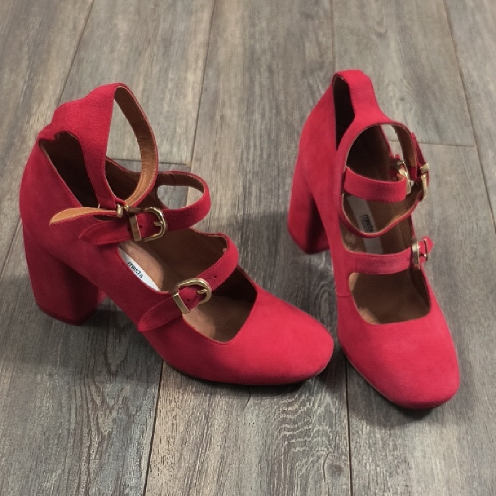 Miista Red Suede Heels with Straps